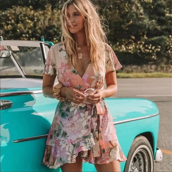 Lily Pink Floral Wrap Boho Mini Playdress - Picture 2 of 8